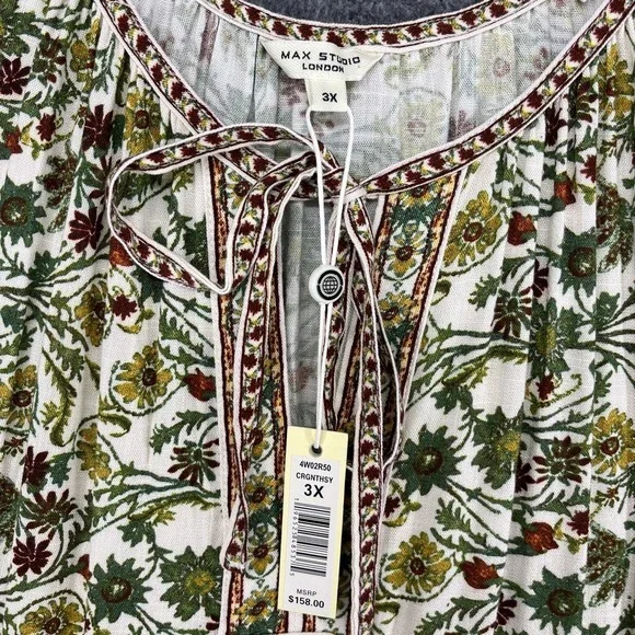 Max Studio Maxi Dress Plus 3X Sleeveless Tiered Floral Green Beach cottage $168 - Picture 7 of 13